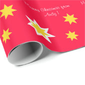 赤、名前入りなクリスマスの白い星 ラッピングペーパー (ロールコーナー)