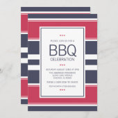 赤、名門私立校風の白、青のストライプBBQ招待状 招待状 (正面/裏面)