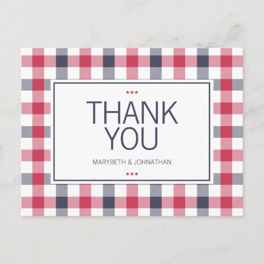 赤・名門私立校風の白・青のプライドありがとうはがき ポストカード (正面)