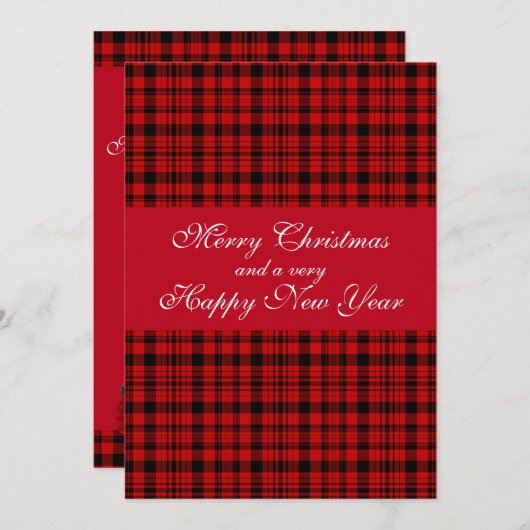 赤、国のクリスマス、プレイド、休日 シーズンカード (正面/裏面)