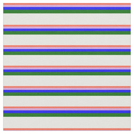 赤、梅、青、濃い緑、白の線 ファブリック (クローズアップ)