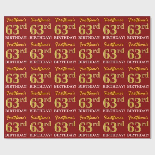 赤、模倣金ゴールドルック"63番目の誕生日" ラッピングペーパー (フラット)