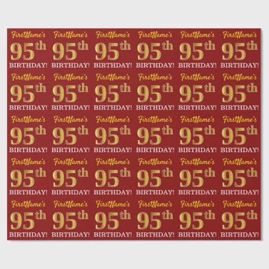赤、模倣金ゴールドルック"95th誕生日" ラッピングペーパー (フラット)