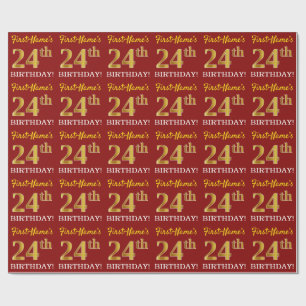 赤、模造金ゴールドルック"24誕生日" ラッピングペーパー