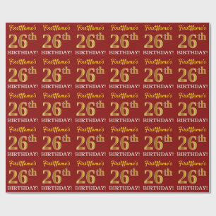赤、模造金ゴールドルック"26誕生日" ラッピングペーパー