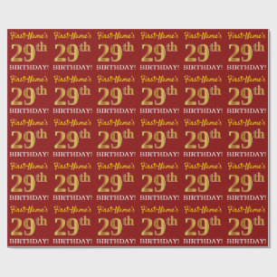 赤、模造金ゴールドルック"29誕生日" ラッピングペーパー
