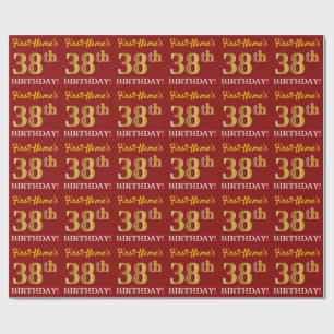赤、模造金ゴールドルック"38誕生日" ラッピングペーパー