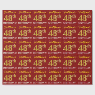 赤、模造金ゴールドルック"48誕生日" ラッピングペーパー