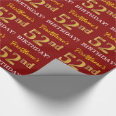 赤、模造金ゴールドルック"52番目の誕生日" ラッピングペーパー (角)