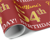 赤、模造金ゴールドルック"54誕生日" ラッピングペーパー (ロールコーナー)