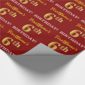 赤、模造金ゴールドルック"6誕生日" ラッピングペーパー (角)
