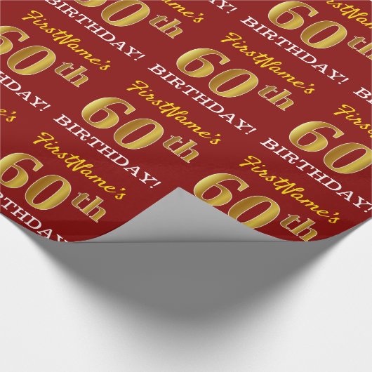 赤、模造金ゴールドルック"60誕生日" ラッピングペーパー (角)