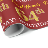 赤、模造金ゴールドルック"64誕生日" ラッピングペーパー (ロールコーナー)