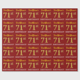 赤、模造金ゴールドルック"71誕生日" ラッピングペーパー