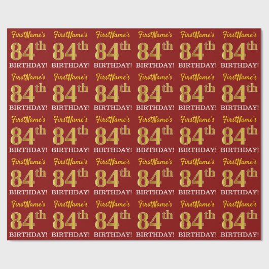 赤、模造金ゴールドルック"84誕生日" ラッピングペーパー (フラット)