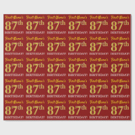赤、模造金ゴールドルック"87誕生日" ラッピングペーパー