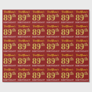 赤、模造金ゴールドルック"89誕生日" ラッピングペーパー