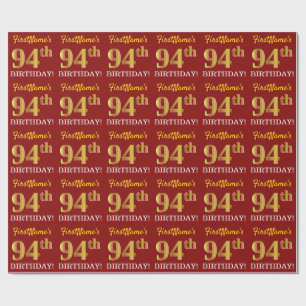 赤、模造金ゴールドルック"94誕生日" ラッピングペーパー