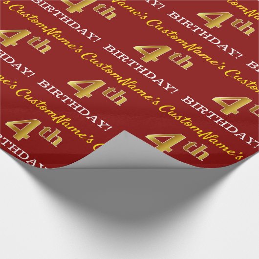 赤、模造金ゴールド見て"4th BIRTHDAY" ラッピングペーパー (角)
