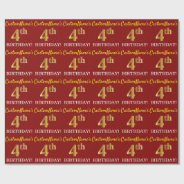 赤、模造金ゴールド見て"4th BIRTHDAY" ラッピングペーパー