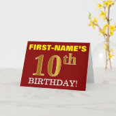 赤、模造金ゴールド「第10誕生日」誕生日カード カード (黄色い花)