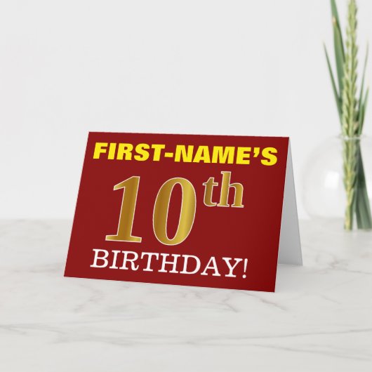 赤、模造金ゴールド「第10誕生日」誕生日カード カード (正面)