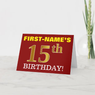 赤、模造金ゴールド「第15誕生日」誕生日カード カード