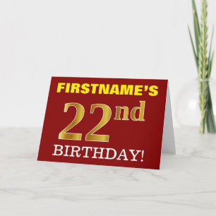 赤、模造金ゴールド「第22誕生日」誕生日カード カード