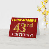 赤、模造金ゴールド「第43誕生日」誕生日カード カード (黄色い花)