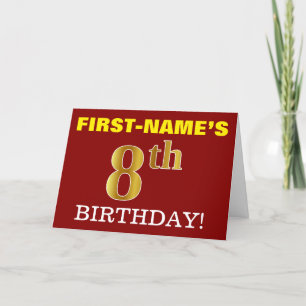 赤、模造金ゴールド「第8誕生日」誕生日カード カード