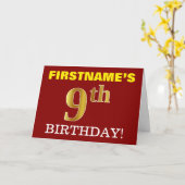 赤、模造金ゴールド「第9誕生日」誕生日カード カード (黄色い花)