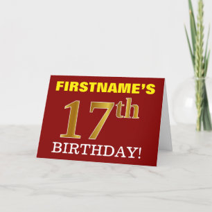 赤、模造金ゴールド「17番目の誕生日」誕生日カード カード