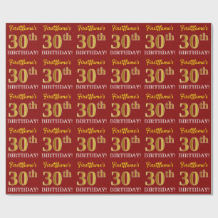 赤、模造金ゴールド"30th BIRTHDAY" ラッピングペーパー
