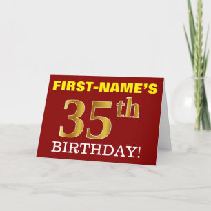 赤、模造金ゴールド「35th誕生日」誕生日カード カード