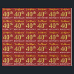 赤、模造金ゴールド"40th BIRTHDAY" ラッピングペーパー<br><div class="desc">このラッピング紙デザインは、「FirstName's 40th BIRTHDAY!」のようなメッセージを備え、「40th」は金ゴールドのような色の外観を持つフェイク/模倣ののような。名前はパーソナライズされた赤、背景は赤。40歳の誕生日に贈り物を包む与え際に使われるかもしれない。[～Z0000178]</div>
