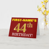 赤、模造金ゴールド「44番目の誕生日」誕生日カード カード (黄色い花)