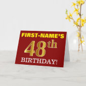 赤、模造金ゴールド「48誕生日」誕生日カード カード (黄色い花)