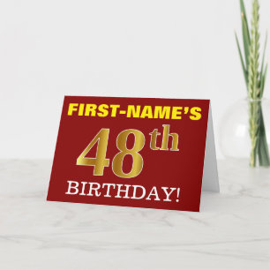 赤、模造金ゴールド「48誕生日」誕生日カード カード