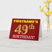 赤、模造金ゴールド「49th誕生日」誕生日カード カード (黄色い花)