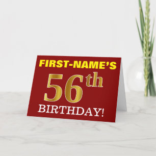 赤、模造金ゴールド「56番目の誕生日」誕生日カード カード