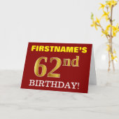 赤、模造金ゴールド「62番目の誕生日」誕生日カード カード (黄色い花)