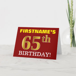 赤、模造金ゴールド「65th誕生日」誕生日カード カード