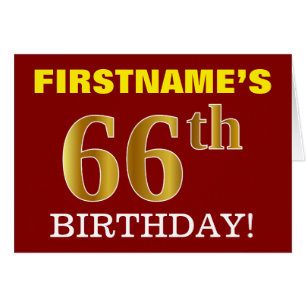 赤、模造金ゴールド「66th誕生日」誕生日カード