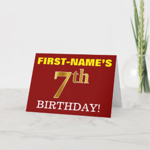 赤、模造金ゴールド「7番目の誕生日」誕生日カード カード