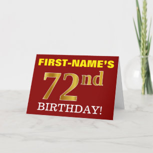 赤、模造金ゴールド「72番目の誕生日」誕生日カード カード