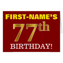 赤、模造金ゴールド「77番目の誕生日」誕生日カード