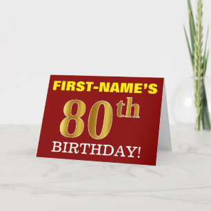 赤、模造金ゴールド「80誕生日」誕生日カード カード