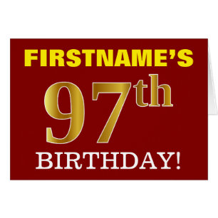 赤、模造金ゴールド「97番目の誕生日」誕生日カード