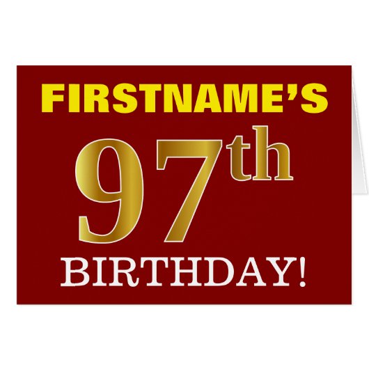 赤、模造金ゴールド「97番目の誕生日」誕生日カード (正面横)