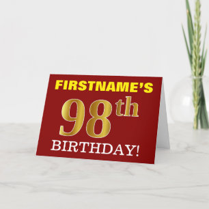 赤、模造金ゴールド「98誕生日」誕生日カード カード